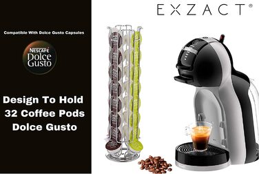 Підставка-диспенсер для кавових капсул Exzact, 32 шт, сумісна з Dolce Gusto, обертається на 360°, нековзка основа