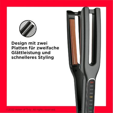 Випрямляч для волосся Revlon Double Straight з двома пластинами, сучасна мідно-керамічна технологія, LED-дисплей, інтелектуальна пам’ять температури, 10 режимів до 235°C, RVST2204E