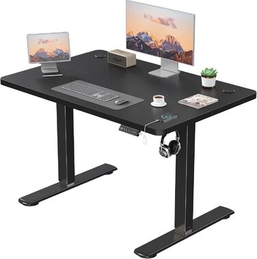 Електричний регульований стіл JUMMICO 100x60 см, чорний, з USB-портом для зарядки, ергономічний