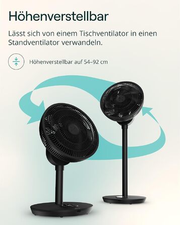 Duux Whisper Flex 2 Smart Вентилятор - Тихий (13 дБ), Нічний режим, Таймер, Регульована висота (54-92 см), Енергоефективний, Керування через App та Пульт - Чорний