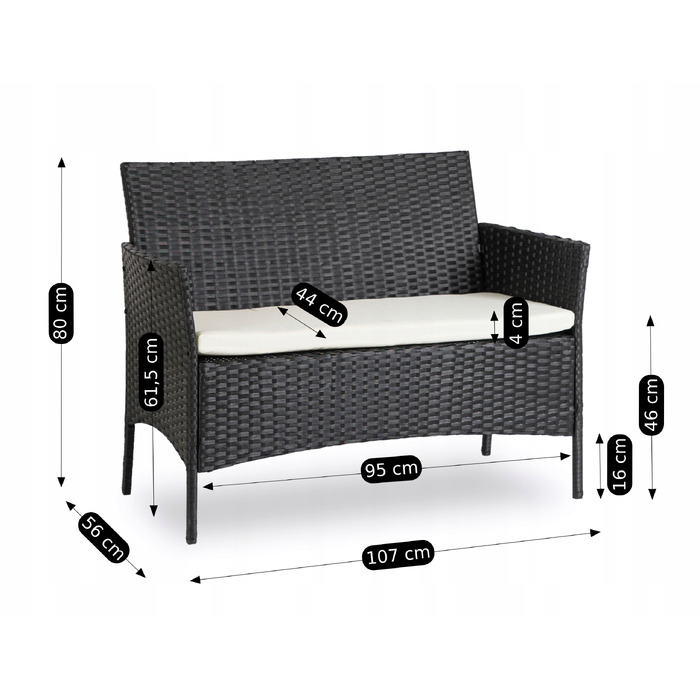 Комплект садових меблів MEBEL ELITE з пластику, чорний, 4 предмети