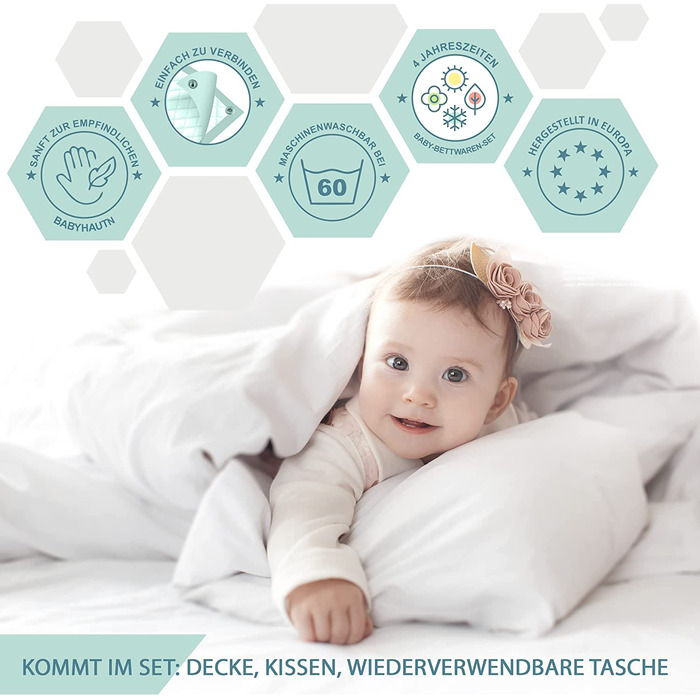 Дитячий комплект ковдри та подушки FAM Home Antiallergisch, всесезонний, гіпоалергенний, що миється (100x135 см / 40x60 см)