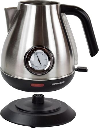 Електрочайник Syntrox Germany WK-2200W-1.7T, 2200 Вт, 1.7 л, нержавіюча сталь, з термометром, бездротовий, 360°, чайник для води та чаю