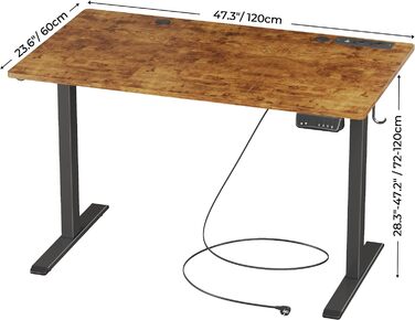 JOISCOPE електричний стіл для роботи стоячи, 140 см, з розеткою, USB та Type-C, для домашнього офісу, легко монтується, антикварний дуб, 55 дюймів