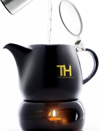 Чайник Thiru Design з підігрівачем, подвійні стінки, порцеляна 1,2 л, ручна робота, знімне сито, модель 2023