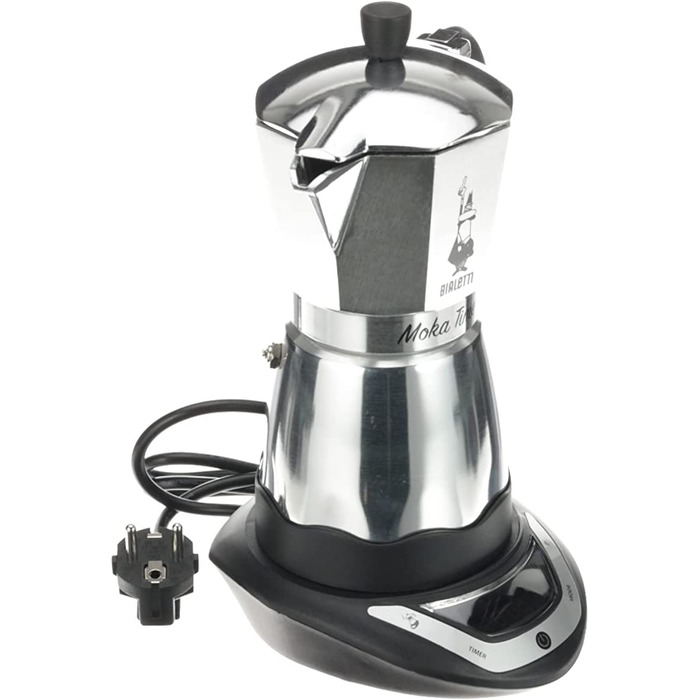 Електрична кавоварка Bialetti Moka з таймером, 6 чашок, 365 Вт, сріблясто-чорна