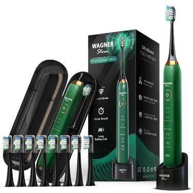 Звукова зубна щітка Wagner Stern Die Emerald Green Edition з відбілюванням, 5 режимів, 8 насадок, дорожня сумка