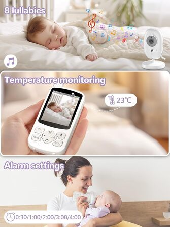 Відеоняня Baby Phone з 3.2-дюймовим LCD-дисплеєм, HD цифрова камера з нічним баченням, двосторонній аудіозв'язок, 2.4 GHz