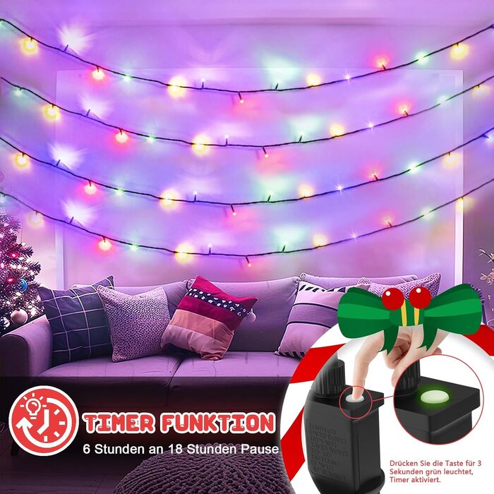 Світлодіодна гірлянда для вулиці та дому 500 LED, 50м, багатоколірна: водонепроникна (IP44) новорічна ілюмінація з таймером та 8 режимами роботи для саду та свят