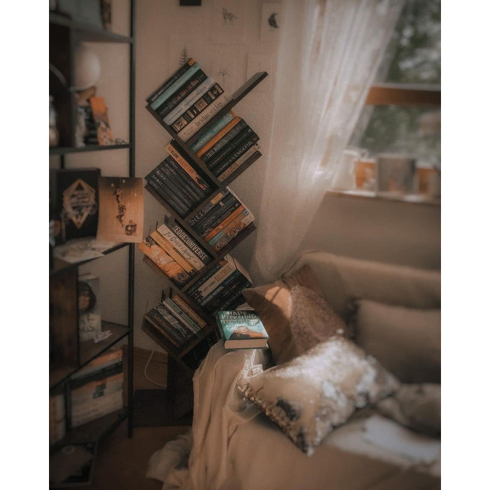 VASAGLE книжкова полиця-дерево, 8 рівнів, кутова, компактна, для спальні, вітальні, домашнього офісу, вінтажний коричневий, 25×50×141,5 см