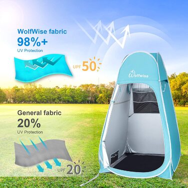 Намет для душу WolfWise Pop-Up з підлогою – сріблясте покриття, захист від сонця UV 50+, водонепроникний, для кемпінгу та пляжу, 1,9 м/2 м/2,1 м висоти, зелений