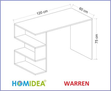 Письмовий стіл Homidea Warren з полицею, білий/горіх, комп'ютерний стіл для офісу