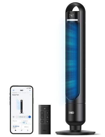 Вентилятор підлоговий DREO Smart Tower 91.5 см: тихий, з пультом, WiFi, Alexa/Google, 90° осциляція, 4 режими, таймер 8 год, для дому/офісу (чорний)