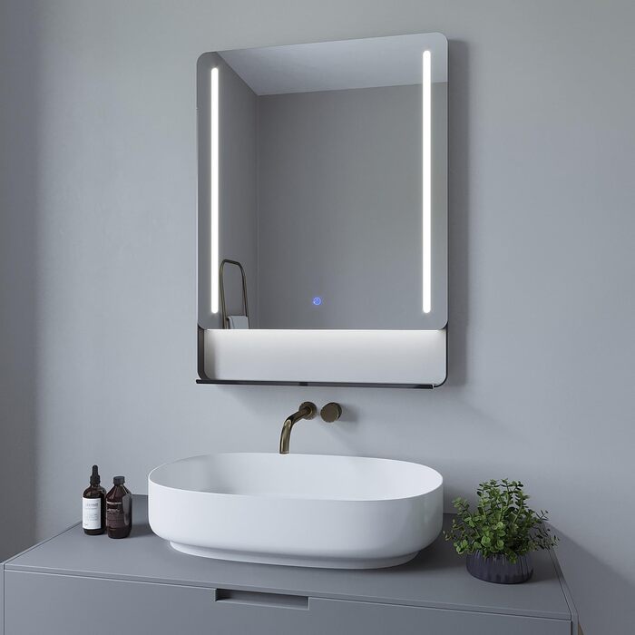 Дзеркало для ванної кімнати AQUABATOS LED 50x70 см з підсвічуванням, сенсорне керування, 6400K, IP44, CE, енергозберігаюче