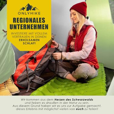ONLYHIKE® Ізомат ультралегкий з подушкою, надувний туристичний килимок для кемпінгу, нековзкий, компактний, зелений, для літніх ночей на природі