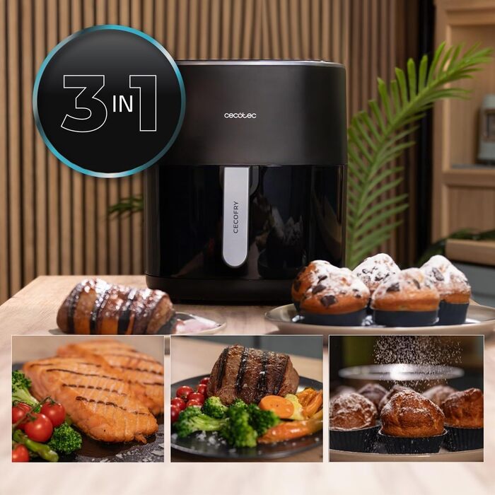 Аерофритюрниця з грилем Cecotec Cecofry & Grill Duoheat 6500, 2200 Вт, 6.5 л, 3-в-1: гриль-панель, повітряний фритюр, подвійний нагрів, 12 програм, чорна