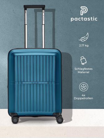 Ультралегка жорстка валіза Pactastic для ручної поклажі 55 см, розширювана до 50 л, поліпропілен, 4 подвійні колеса, TSA-замок, бірюзовий металік