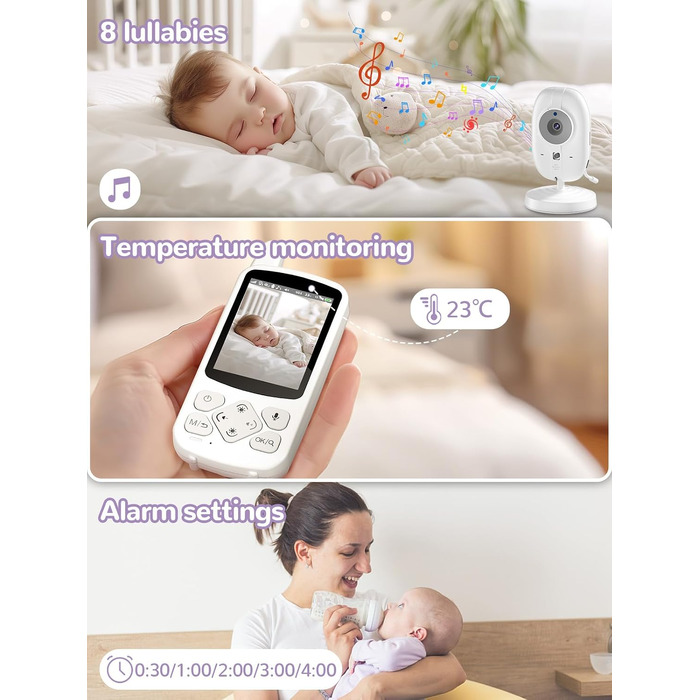 Відеоняня Baby Phone з 3.2-дюймовим LCD-дисплеєм, HD цифрова камера з нічним баченням, двосторонній аудіозв'язок, 2.4 GHz