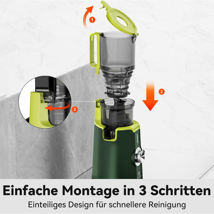 LINKChef Швидковичавник Slow Juicer: холодний віджим, для овочів та фруктів, легко миється, BPA Free, 200W (зелений)