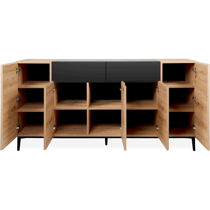Комод Newfurn чорний дикий дуб, вінтажний індустріальний стиль, 180x90x42 см, для вітальні, спальні, передпокою, їдальні