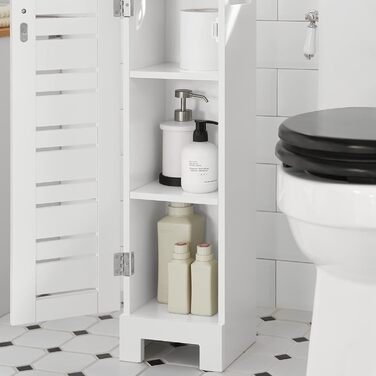 SoBuy BZR85-W підлогова шафа для ванної, тримач для туалетного паперу, білий/натуральний, 20x75x18 см – органайзер для зберігання, туалетна шафа, меблі для ванної кімнати