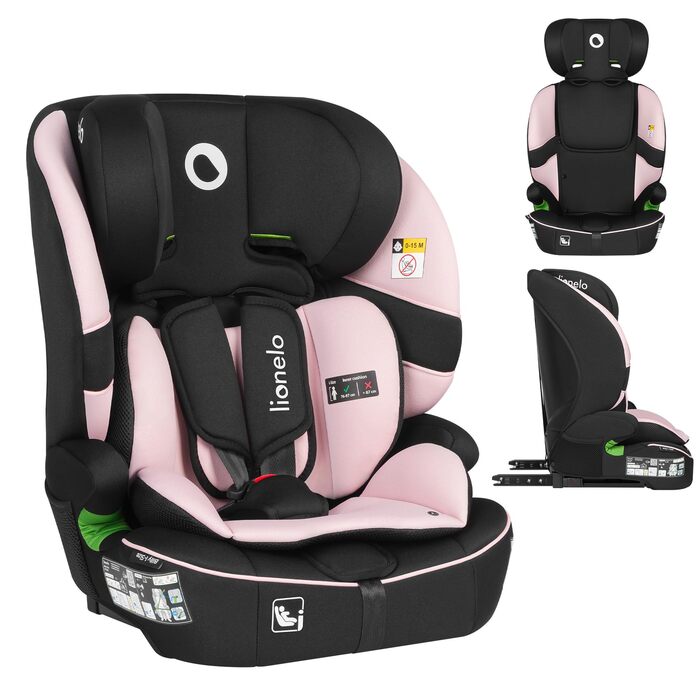 Автокрісло Lionelo Billy i-Size 76-150 см (15 міс - 12 років), R129, ISOFIX, Top Tether, 5-точковий ремінь, бічний захист (Рожеве)