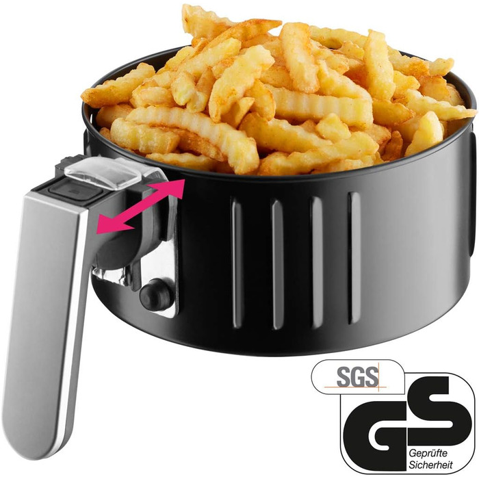 tectake® Аерофритюрниця (Airfryer) 3,6 л, сенсорний дисплей, 7 програм, без масла і жиру, підходить для посудомийної машини, з аксесуарами та кулінарною книгою, чорна