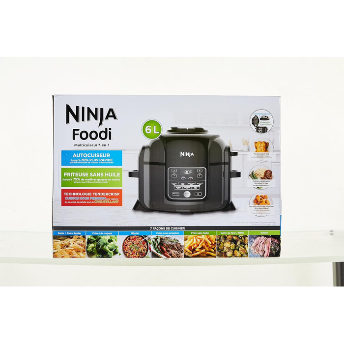 Мультиварка Ninja Foodi 6 л, 7-в-1: скороварка, аерофритюрниця, повільне приготування, гриль, OP300EU, сталь/чорний