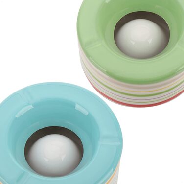 Комплект COM-FOUR®: 2 штормових попільнички з доломітової кераміки, великі настільні попільнички з кришкою, різнокольорові смуги, 14 см, жовта і синя, стійкі до негоди