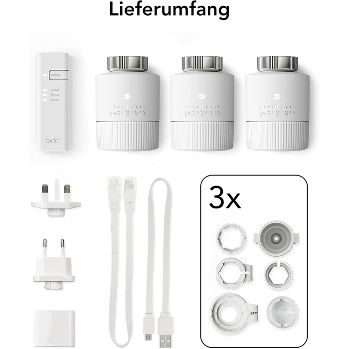 Стартовий набір tado° X Smart Radiator Thermostat Trio Pack: 3 термостати для радіаторів, Bridge X та бездротовий датчик температури