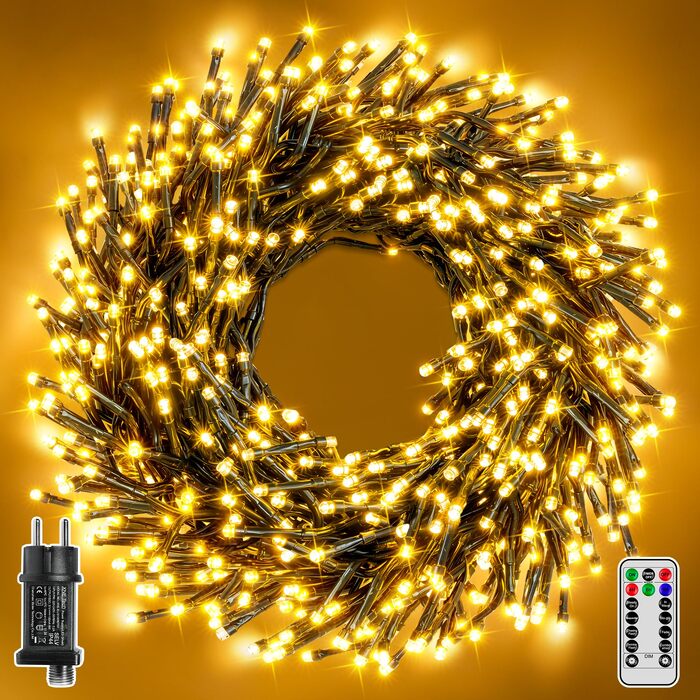 Світлодіодна гірлянда Cluster 30м, 1500 LED теплий білий колір, вулична з пультом керування