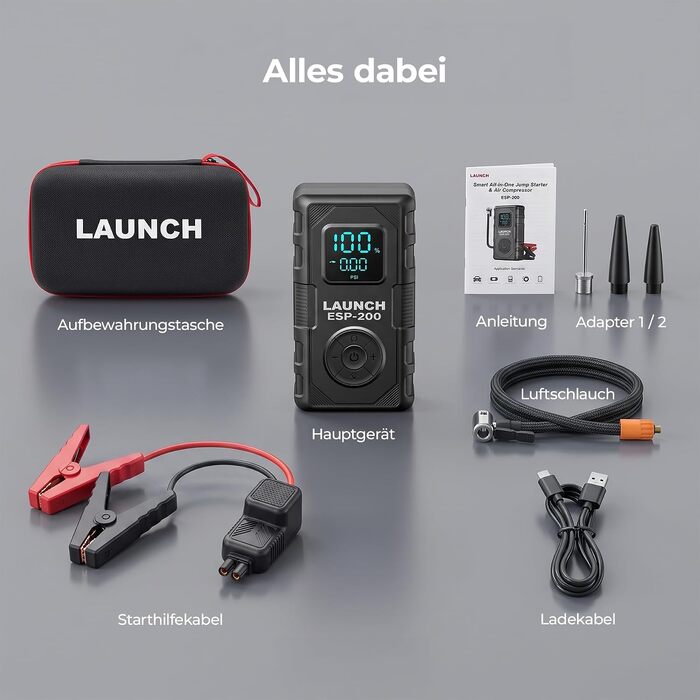 Пусковий пристрій LAUNCH ESP-200 бустер 1600A з компресором 150 PSI та Powerbank для автомобіля