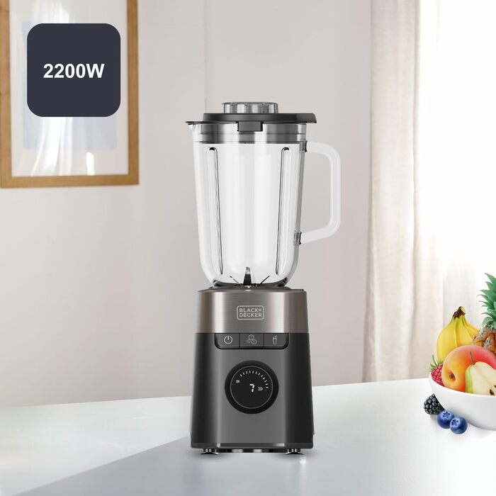 Блендер Black+Decker BXJB1201E 2200W з 2.2L скляним глечиком, 8 швидкостей, 6 лез з нержавіючої сталі, функцією Pulse та Ice Crush, LED-дисплеєм та системою безпеки