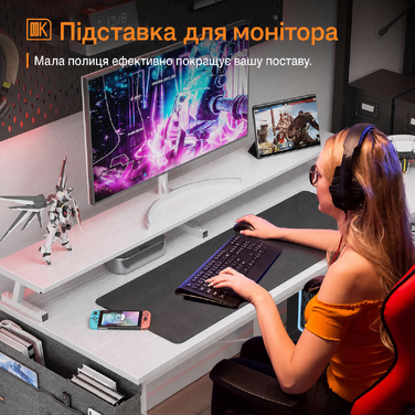 ODK L-подібний письмовий стіл білий з USB-портом і розеткою, ігровий комп'ютерний стіл L-форми з полицею, реверсивний, зі стійкою для монітора, для офісу