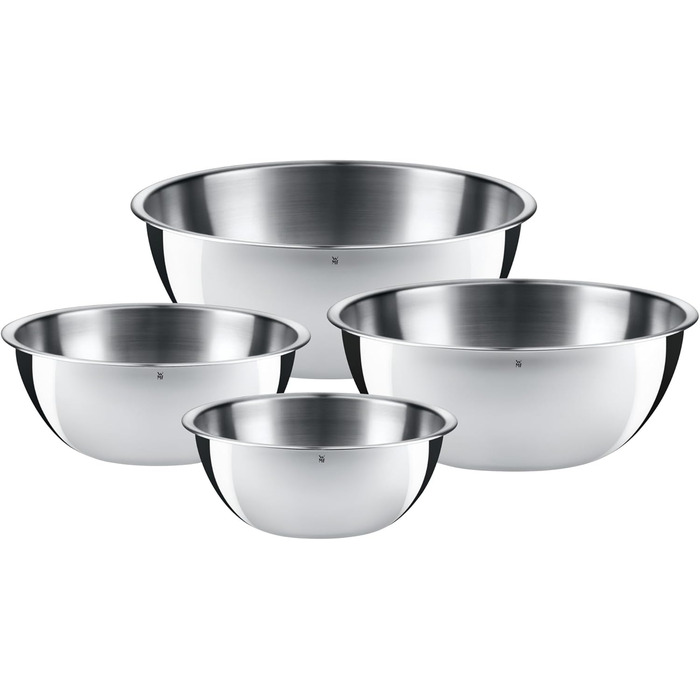 Набір кухонних мисок WMF Gourmet 4 шт. з нержавіючої сталі, 0,75л - 2,75л, миски для приготування, салатники, сервіровочні миски, Cromargan, з можливістю складання