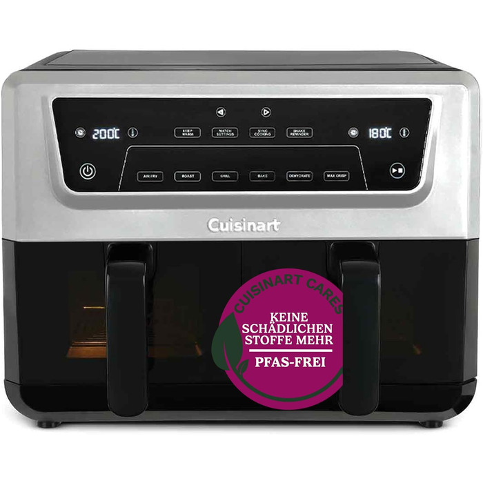 Фритюрниця Cuisinart XXL 10.4L з двозонним нагріванням | Без PFAS та хімікатів | Для смаження, грилю, випікання, дегідратації та підтримання тепла | 2 x 5.2L, 8+ порцій | Знімні деталі з нержавіючої сталі (2 камери)