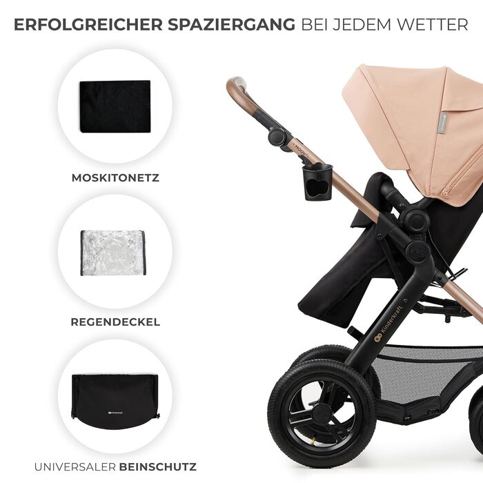 Дитяча коляска Kinderkraft MOOV2 4 в 1 з автокріслом I-SIZE, бежевий колір