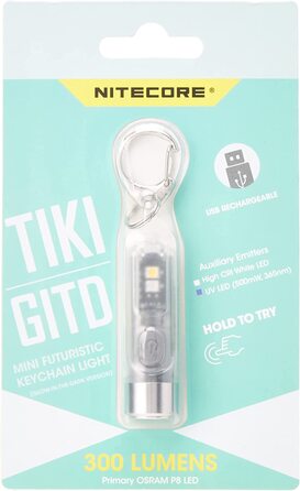 Ліхтарик-брелок Nitecore Tiki GITD, світиться у темряві, прозорий, універсальний розмір