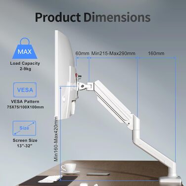 Кріплення для монітора Suptek MD01A: газ-амортизатор, 13-32