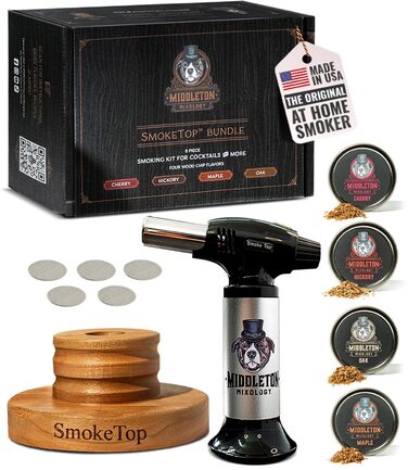 Комплект для копчення коктейлів SmokeTop з тріскою вишні, гікорі, клена та дуба – для коктейлів, віскі та бурбону