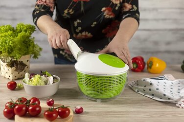 Сушарка для салату KUHN RIKON 21 см, біло-зелена, з кнопкою зупинки, кухонний аксесуар