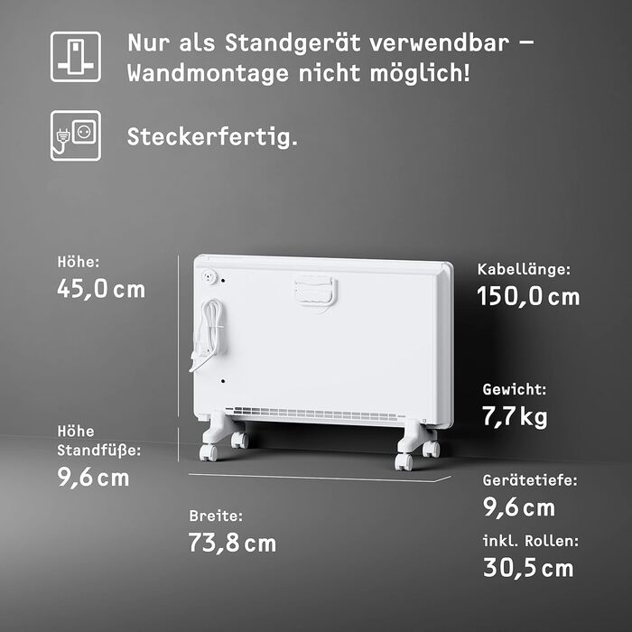 Електрообігрівач STIEBEL ELTRON 2 кВт, конвектор на колесах, для 25 м², енергоощадний, TÜV сертифікат