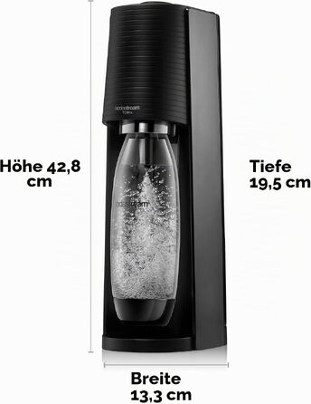 Сифон для газування води SodaStream Terra Black Value Pack: 3 пляшки (2x2.1л, 1x0.5л) зі склокераміки, циліндр Quick Connect, чорний