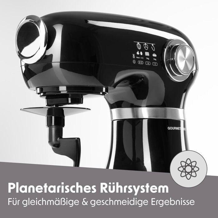 Мультифункціональний кухонний комбайн GOURMETmaxx, міксер і тістоміс, 5 л, електричний, чорний, з насадками та чашею