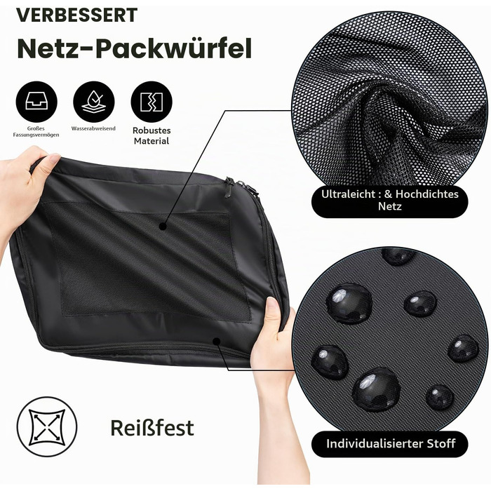 Набір органайзерів для валізи Packing Cubes (8 предметів), легкі дорожні сумки-вставки для одягу та аксесуарів, чорні