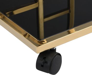 Барний візок FineBuy Gold металевий з скляними полицями на колесах 67,5x83,5x43 см, сучасний сервірувальний візок для кухні, вітальні, домашнього бару, багатофункціональний