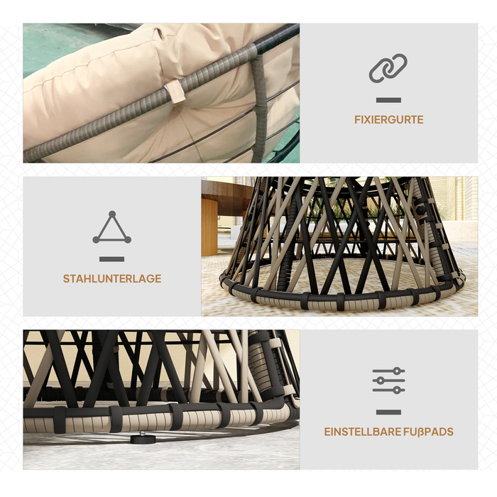 Крісло Outsunny Papasan Ротанг 360° Поворотне плетене крісло з подушкою Діаметр 90 см Кругле зовнішнє ротангове крісло Поворотне крісло Крісло для відпочинку Крісло для відпочинку Крісло для вітальні Сад Балкон бежевий