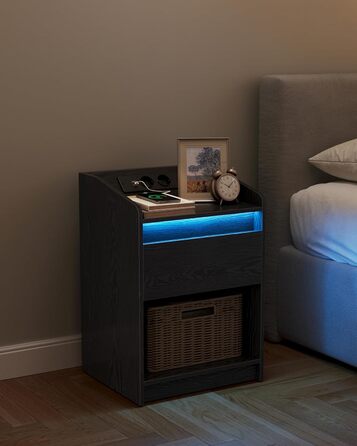 Hzuaneri приліжковий столик з LED-підсвіткою, зарядною станцією, USB-портами та розетками, 2 шухляди, білий, комплект 2 шт. для спальні та вітальні