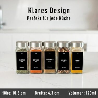 Набір скляних квадратних банок для спецій Deco haus® (12 шт.) з герметичними кришками, етикетками та дозаторами