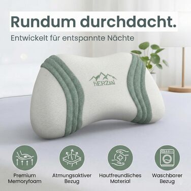 Ортопедична подушка для шиї з ефектом пам'яті - ергономічна подушка для сну на боці, спині та животі - підтримка шиї проти болю в шиї - сертифікат Oeko-Tex Made in Green, знімний чохол